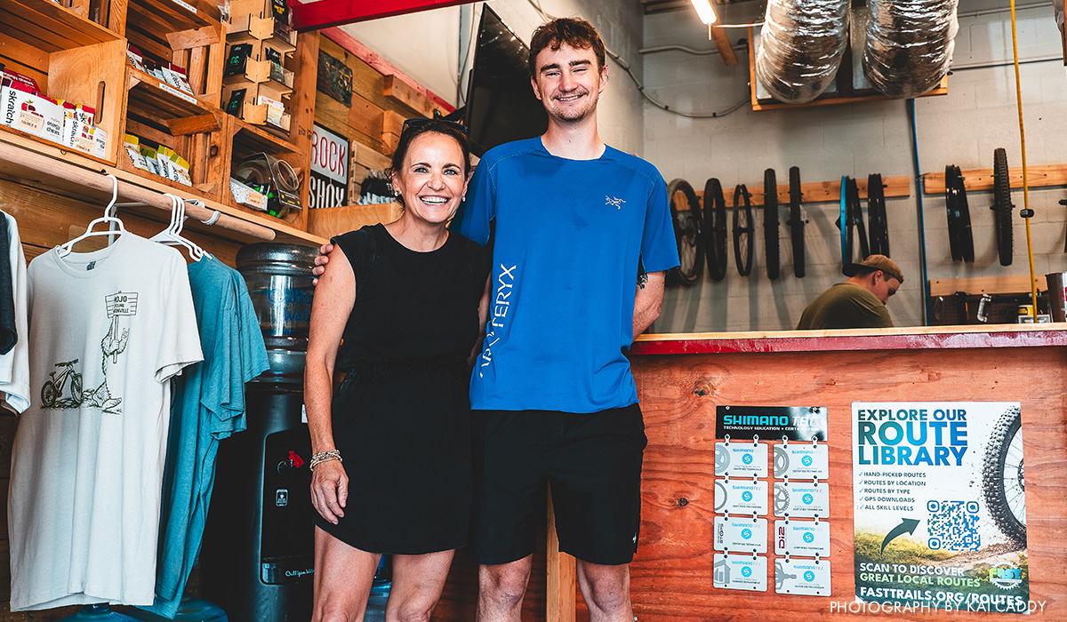 Holly Anzalone and son, Isaac, at Mojo&rsquo;s Rental Center.